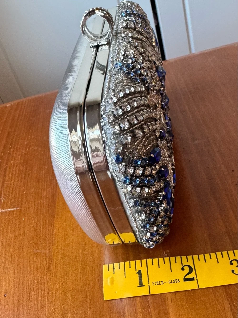 Nina - Silver Crystal Evening Clutch with Blue Gem Accents